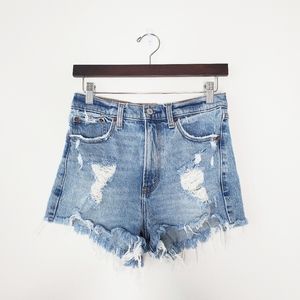 The Mom Short-High-Rise Distressed Denim Shorts - Light Blue